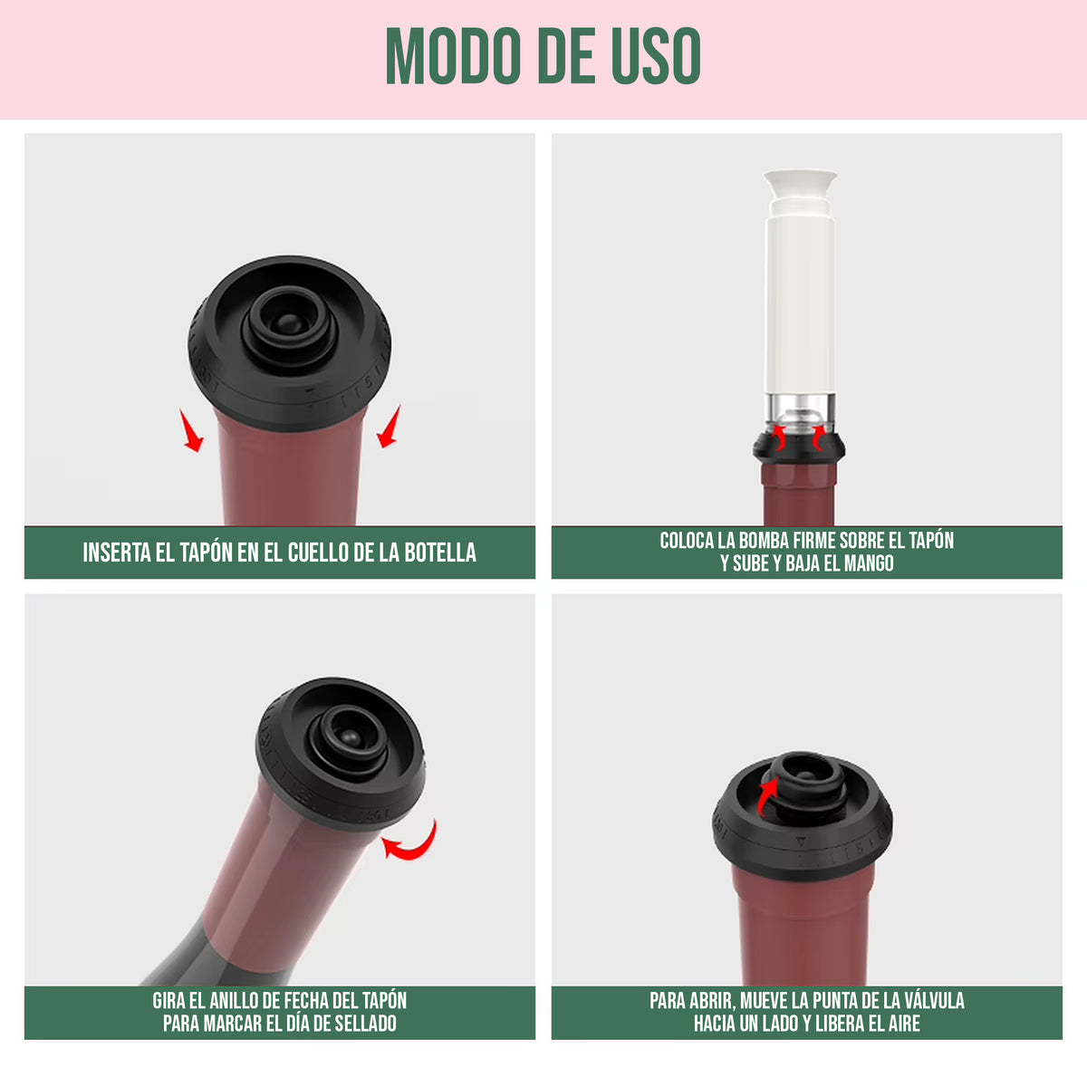 Set Válvula Botella de Vino al Vacio