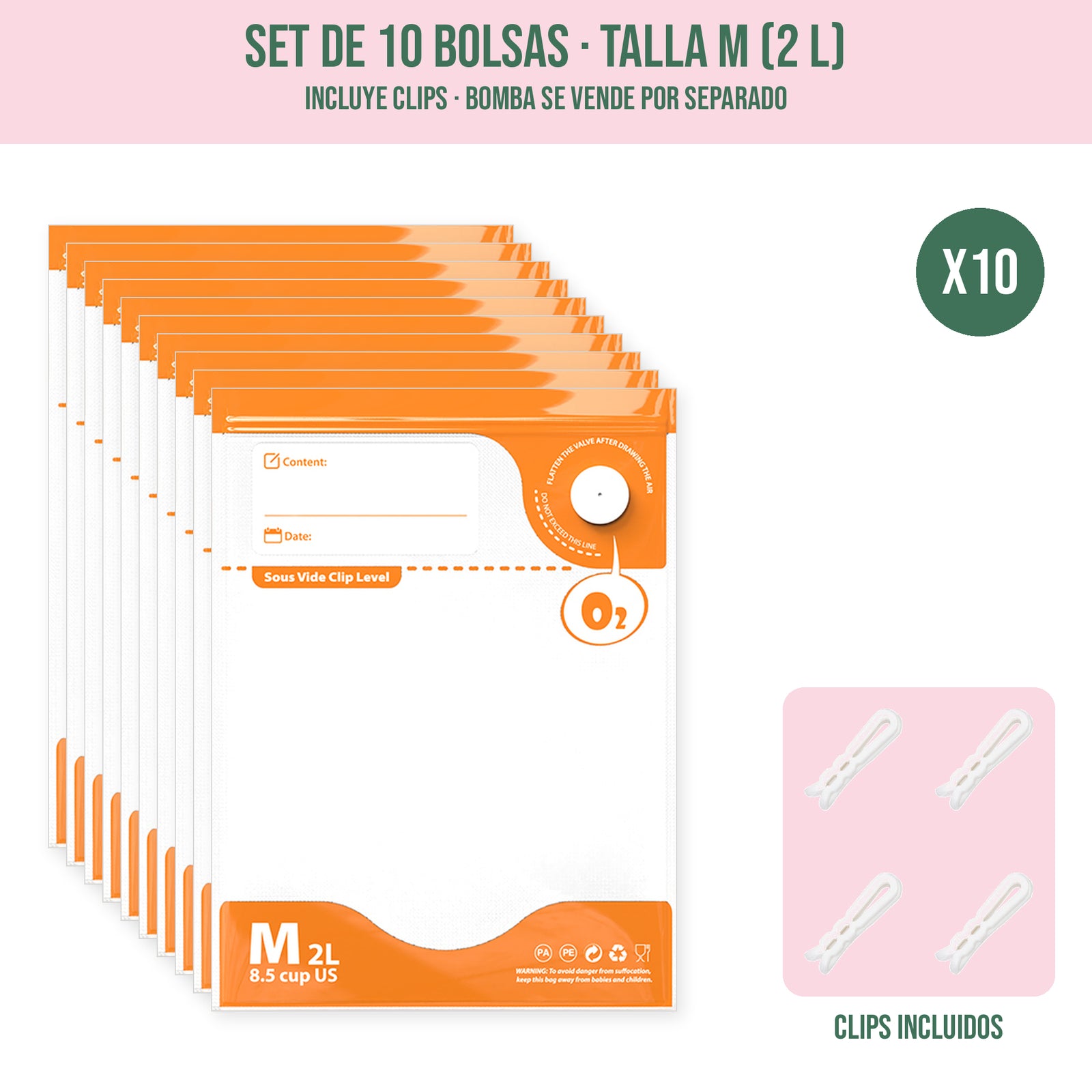 Set 10 Bolsas al Vacio Talla M